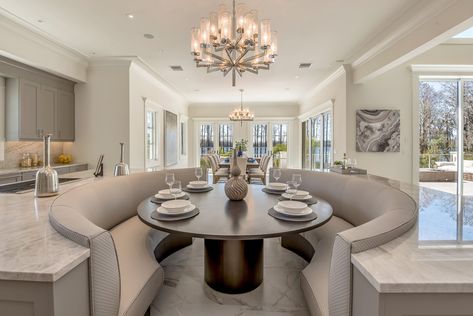 Phil Kean Design GroupBlanche Cove - Custom Residence | Phil Kean Design Group Kitchen Booths, Curved Kitchen, Navy Kitchen, Simple Kitchen Design, Dream Kitchens Design, Built In Seating, Luxury Kitchen Design, Simple Kitchen, Luxury House Designs