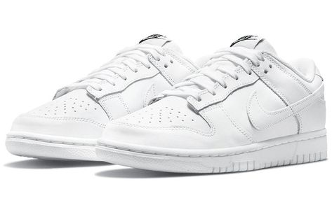 Introducing the Nike Wmns Dunk Low 'Triple White' – a sleek and stylish offering that's sure to please. These shoes feature leather uppers, side panels made of supple leathers, and a breathable mesh tongue for maximum comfort. Black Nike branding adds an extra touch of flair, while the midsole and treading are finished in crisp white hues. Perfect for street style or the gym, these shoes are sure to become your new favorite go-to. Step into timeless style with the Nike Wmns Dunk Low 'Triple Whit Mens Dunks, Nike Dunk Low Triple White, Dunks White, Nike Dunks Low, Most Comfortable Sneakers, Dunks Low, Vapour Max Nike, Nike Sacai, Nike Swoosh Logo