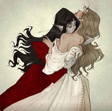 Twitter Girls, Carmilla And Laura, Sapphic Art, Abigail Larson, Vampire Bites, Gothic Artwork, Lesbian Art, Vampire Art, Queer Art