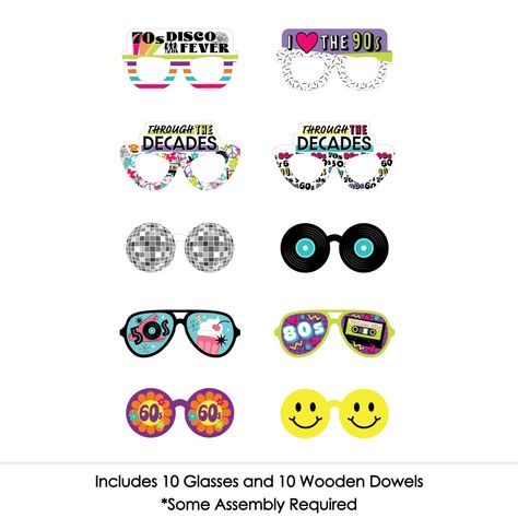 90s Photo Booth, Decades Party, Decade Party, Cut Glasses, Party Photo Booth Props, 80s Theme Party, Cruise 2023, Boat Cruise, Through The Decades