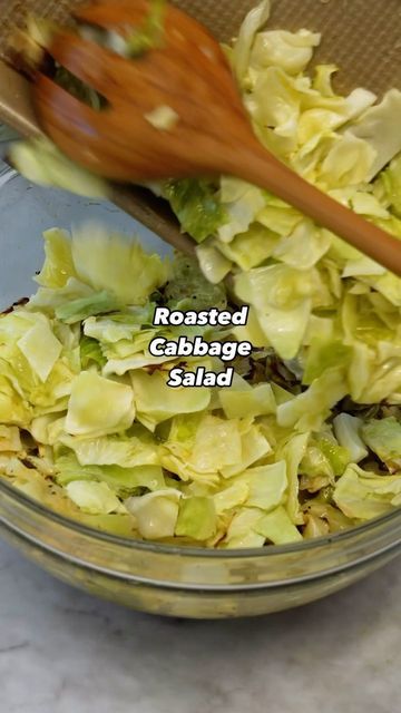 EatingWell on Instagram: "Roasted Cabbage Salad by @melissa.d.gray. Cabbage caramelizes in the oven before getting topped with a zesty, cheesy dressing reminiscent of Caesar, creating a profoundly gratifying side that complements roasted chicken, pork, or steak beautifully. Ingredients - 1 small head green cabbage, chopped into 1-inch pieces (about 8 cups) - 4 tablespoons extra-virgin olive oil, divided - 1/4 teaspoon salt - 2 tablespoons grated Parmesan cheese - 2 tablespoons rice vinegar - 1 1/2 teaspoons reduced-sodium soy sauce - 1 teaspoon Dijon mustard - 1 large clove garlic, grated with a Microplane - 1/4 teaspoon ground pepper, plus more for garnish Directions 1. Position oven racks in top third and lower third; preheat to 425°F. Toss cabbage with 2 tablespoons oil and salt in a Roasted Cabbage Recipes, Suddenly Salad, Grilled Cabbage, Baked Cabbage, Cabbage Salad Recipes, Roasted Cabbage, Lower Third, Small Head, Cabbage Salad