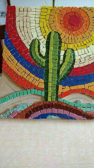 Mexican Mosaic Art Patterns, Cactus Mosaic, Art Inspiration Ideas, Paper Mosaic, Mosaic Pots, Mosaic Garden Art, Mosaic Art Projects, Mosaic Tile Art, Mosaic Madness