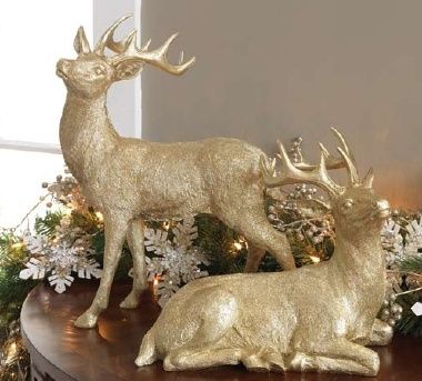 Stag Decoration, Gold Home Accessories, Glitter Reindeer, Christmas Lodge, Reindeer Figurine, Raz Imports, Gold Home Decor, Reindeer Ornaments, Christmas Room Decor