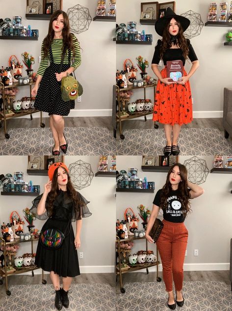 Halloween Style 2020: Vol.1 | Vintage Inspired Spooky Style Outfits Halloween Theme Outfits Women, Spooky Work Outfit, Outfits For Halloween Casual, Halloween Vintage Outfits, Retro Halloween Outfit, October Inspired Outfits, Spooky Chic Outfits, Halloween Astethic Outfit, Gothic Teacher Style