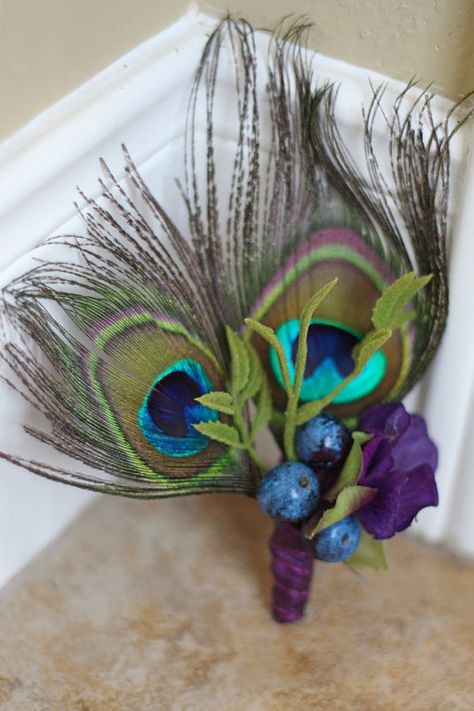 MADE TO ORDER Peacock Feather Wedding by SouthernGirlWeddings Mens Boutonniere, Peacock Wedding Theme, Feather Wedding, Peacock Feathers, Peacock Feather, Wedding Men, Boutonniere, Fish Pet, Floral