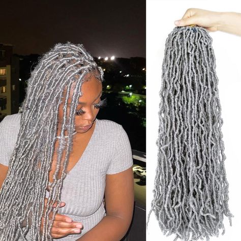 PRICES MAY VARY. 【Material】: The Grey 24 Inches Soft Locs Are Made Of Premium Synthetic Fiber, No Smelling, No itching, Great Hand Feeling. 【Style】: Pre Made Adjustable Loops, Wavy Hairstyle With Natural Messy Look. 【Features】: Super Light Weight, Super Soft, Fluffy And Bouncy. Very Easy To Install, Beginner Friendly. 【Package】: 7 Packs In Total, One Parcel Will Come With 7 Packs For Enough Full Head Installation. Also A Crochet Hook And Few Pieces Of Dreadlock Rings Are Inside Too. 【Services】: Silver Faux Locs Black Women, Gray Crochet Hairstyles For Black Women, Grey Soft Locs, Gray Faux Locs, Hair Braids For Black Women, Hair Gray Color, Grey Hair Locs, Gray Locs, Grey Hair Braids