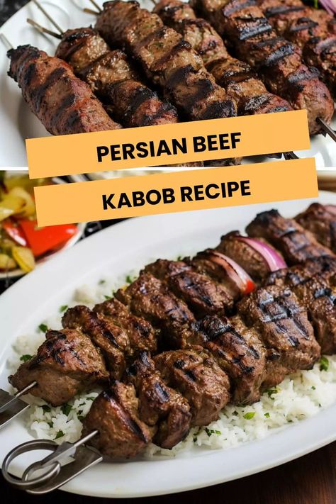 Persian Beef Kabob Recipe – Hungarian Chef Persian Kabob Recipe, Persian Beef, Beef Skewers Grill, Beef Kabob Recipes, Braised Chicken Breast, Grilled Flatbread, Steak Kabobs, Kabob Skewers, Beef Kabobs