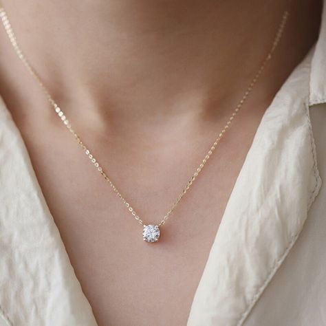 April Birthstone Necklace, Diamond Solitaire Necklace, Luxury Necklace, Gold Diamond Necklace, Solitaire Necklaces, Solitaire Pendant, Gull, Gold Plated Necklace, Minimalist Necklace