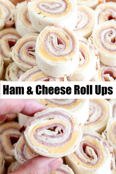 Ham Cheese Rolls, Cheese Roll Ups, Ham And Cheese Roll Ups, Yummy Appetizers Parties, Ham And Cheese Pinwheels, Pinwheel Appetizers, Tortilla Rolls, Cheese Roll, Easy Ham