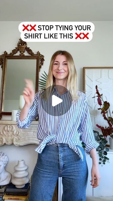 Zory | San Francisco Style on Instagram: "Stop tying your shirt with a knot! Try this twist method instead. Very easy and it looks cute! Perfect for your summer oversized shirts!  : #fashionhack #fashionhacks #wardrobe #capsulewardrobe #linenshirt #wardrobetips #stylehacks #closetgoals #outfitoftheday #outfitinspiration #stylehacks #styletips #styleinspo #frenchgirlstyle #frenchstyle #timelessstyle #lifehacks #dressbetter #sezane #sezanelovers" How To Tie A Flannel Shirt Knot, How To Tie An Oversized Shirt, Tie A Shirt Knot, Tie Shirt Knot, How To Tie A Shirt Knot, How To Tie A Shirt, Tie A Shirt, Shirt Knot, San Francisco Style