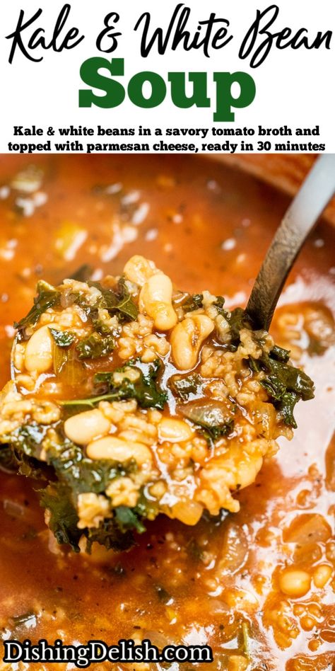 Kale And White Bean Soup, Kale And Bean Soup, Kale And White Bean, Cannellini Beans Soup, White Bean Kale Soup, Chicken Soup Crockpot, Creamy Soup Recipes, Tomato Broth, Clean Eating For Beginners