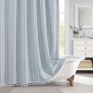 Curtains With Tassels, Window Magnets, Country Shower Curtain, Neutral Bathroom Decor, Farmhouse Shower Curtain, Cloth Shower Curtain, Rustic Fabric, Farmhouse Shower, Blue Shower Curtains