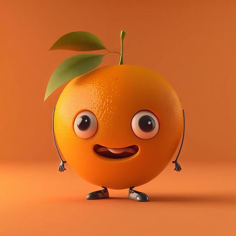 Food Character, Evolutionary Art, Fruit Character, Orange Cartoon, Empty Background, Funny Orange, Photo Funny, Funny Fruit, 4 By 4