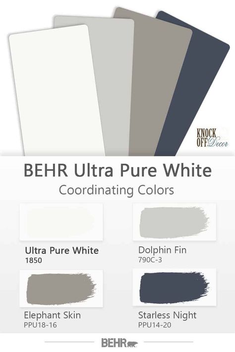 Behr Ultra Pure White, Ultra Pure White Behr, Outdoor House Colors, Behr Ultra, Exterior Color Palette, Yellow Paint Colors, Ranch House Exterior, Navy Paint, House Paint Color Combination