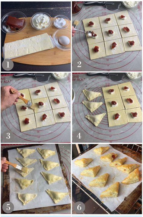 Guava And Cream Cheese Pastelitos, Guava Pastelitos Puerto Rican, Guava Pastries With Phyllo Dough, How To Make Guava Pastries, Guava Cheese Pastelitos, Puerto Rican Guava Pastry, Brunch Pastry Ideas, Puff Pastry Guava And Cheese, Pastellios De Guava