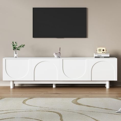 Minimalist Style TV Stand with Arch Pattern on Doors, Media Console Table for TVs Up to 78'' with Adjustable Shelves - Bed Bath & Beyond - 40477641 Shelves Bed, Style Tv Stand, Arch Pattern, Media Console Table, Tv Console, Media Console, Furniture Outlet Stores, Adjustable Shelves, Minimalist Style