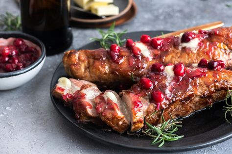 Danish Creamery : Pork Tenderloin with Cranberry-Balsamic Sauce Pork Tenderloin Medallions, Tart Fruit, Donna Hay Recipes, Balsamic Sauce, Pork Sliders, Dinner Prep, Stuffed Pork Tenderloin, Food Channel, Months Of The Year