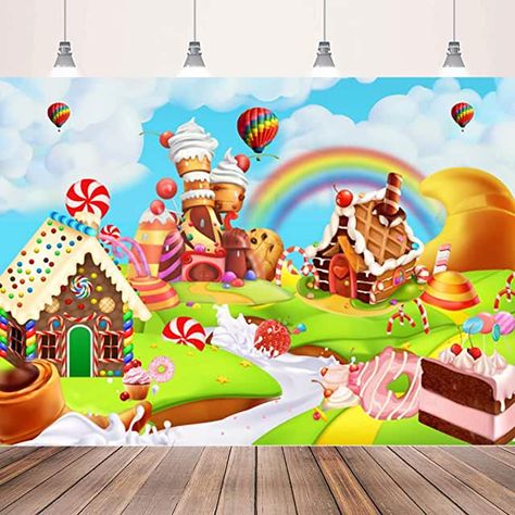 Amazon.com: Candyland Party Decorations Candyland Backdrop, Candyland Party Decorations, Photo Backdrop Birthday, Candy Photography, Rainbow Party Supplies, Rainbow Photography, Candy Birthday Party, Candyland Party, Smash Cake Photoshoot