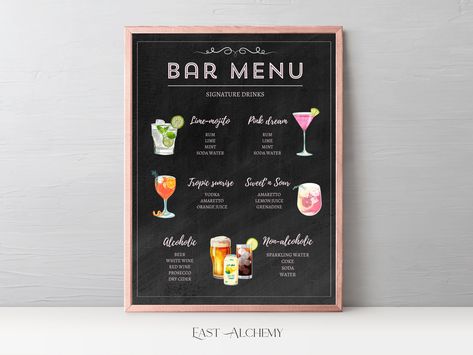 Chalkboard Drink Menu, Signature Drinks, Bridal Shower Drinks Menu, Wedding Reception Signs, Table Top Signs, Drink Menu with Pictures Bridal Shower Drinks, Wedding Reception Signs, Check Email, Signature Drinks Sign, Reception Signs, Distressed Texture, Drink Menu, Signature Drinks, Diy Wedding Decorations