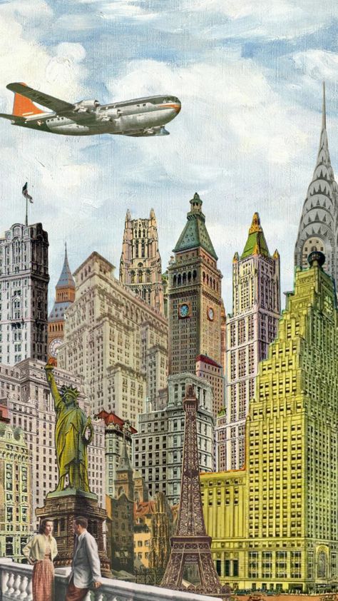 #city #vintage #postcard #architecture Vintage Cityscape, City Collage, Reference Board, Visual Reference, Architecture Collage, Emerald City, Summer Wallpaper, Future Life, Vintage Postcard