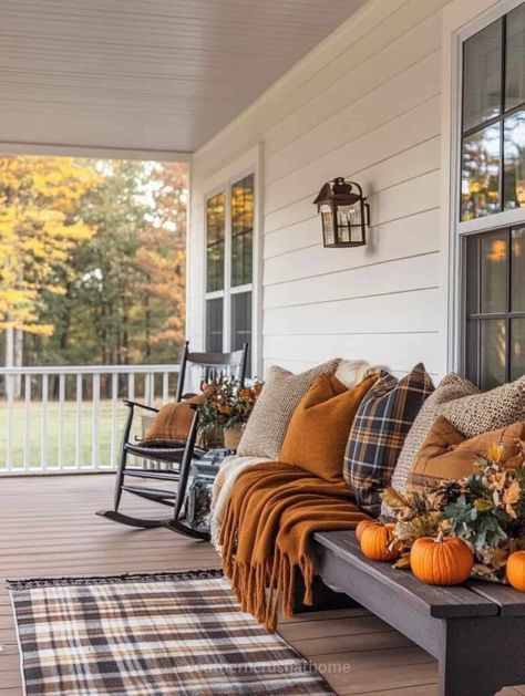 Fall Front Porch Ideas: Creative and Cozy Inspiration https://www.southerncrushathome.com/fall-front-porch-ideas/ Front Porch Bench Ideas, Small Front Porch Decor, Cozy Inspiration, Front Porch Bench, Fall Front Porch Ideas, Porch Bench, Fall Decor Inspiration, Fall Front Porch Decor, Porch Steps