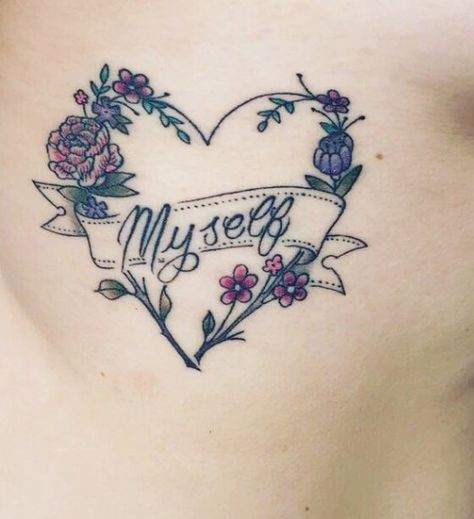 myself heart tattoo Heart Myself Tattoo, Myself Heart Tattoo, 2023 Tattoo, Cover Up Tattoos, Heart Tattoo, Drawing For Kids, I Tattoo, Tatting, Tattoo Ideas