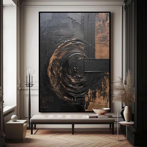 Black Texture Painting, Long Narrow Art, Wabi Sabi Texture, Painting Medieval, Brown Abstract Painting, African Inspired Decor, Texture Wall Art, Unstretched Canvas, Large Abstract Art