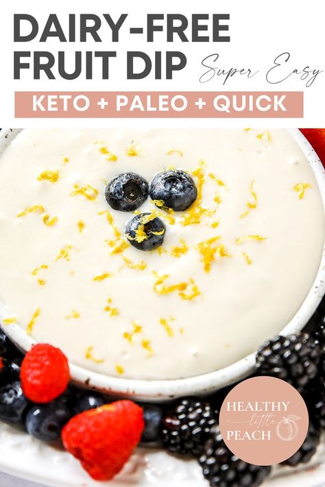 An easy and creamy dairy-free fruit dip that takes fruit up a notch. This dip requires minimal ingredients and can be whipped up in under 5 minutes. Paleo, keto and gluten-free. #dairyfree #keto #fruitdip #healthyrecipes #glutenfree #healthydesserts #ketodesserts #lowcarb #summerdesserts Paleo Fruit Dip, Dairy Free Fruit Dip, Gluten Free Snacks Recipes, Sugar Free Fruits, Recipes List, Best Paleo Recipes, Fruit Dips Recipes, Dairy Free Cream Cheese, Keto Fruit