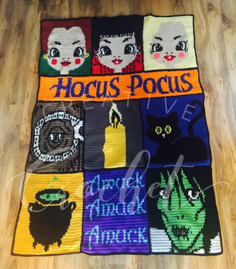 Hocus Pocus Blanket  #creativecrochet #blanket #halloween Hocus Pocus Crochet Pattern, Halloween Graphgan, Hocus Pocus Crochet, Yarn Halloween, Harry Potter Crochet, 100 Crochet Stitches, Blanket Halloween, Crochet Holiday, Crochet Halloween