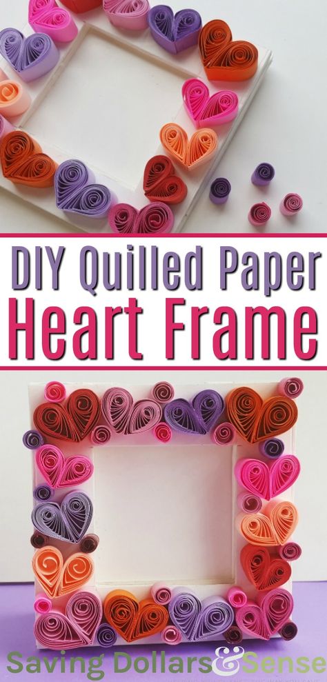 Paper Quilling Art Photo Frame - Saving Dollars & Sense Quilling Photo Frames, Valentines Day History, Photo Frame Crafts, Neli Quilling, Picture Frame Crafts, Diy Photo Frames, Quilled Creations, Quilling Craft, Heart Photo