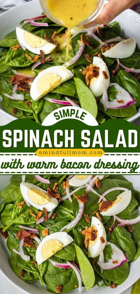 Spinach Salad Recipes Dressing, Spinach Salad Recipes Easy, Spinach Bacon Salad, Warm Bacon Dressing, Simple Spinach Salad, Bacon Dressing, Spinach Salad Recipes, Bacon Salad, Spinach Recipes