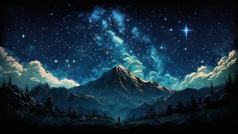 Dark Blue Aesthetic Landscape, Starfall Game, Silhouette Background, Distant Mountains, Ppt Background, Forest Silhouette, Mountains Forest, Mountain Pictures, Mountain Background