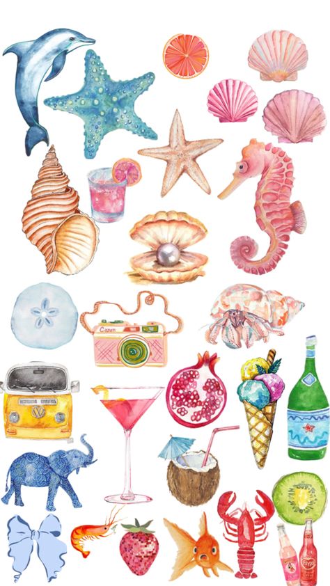 ( for these icons search up summer illustrations and it will give you these!) Summer Stickers Aesthetic, Summer Illustrations, Summer Stickers, Coastal Wallpaper, Aesthetic 2024, Cat Coloring Book, Wallpaper Iphone Summer, Stickers Aesthetic, Summer Painting