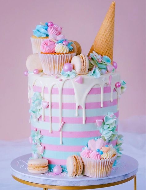 Dessert Themed Birthday Cake, 4ever Sweet Birthday Cake, Sweets Themed Cake, Candy Cakes Birthday, Cake With Candy On Top, Candy Cake Ideas Birthday, Two Sweet Birthday Cake, Ice Cream Cake Birthday, Candy Theme Cake