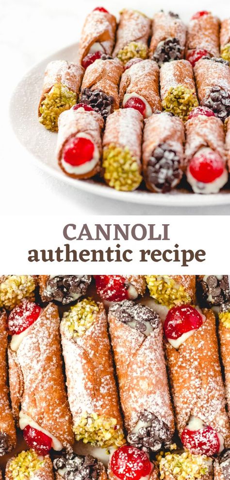 Authentic Cannoli Recipe Simple Italian Desserts, Canolis Recipe, Traditional Italian Desserts, Cannoli Recipe Easy, Homemade Cannoli Recipe, Homemade Cannoli, Italian Cannoli, Best Italian Food, Cannoli Recipe