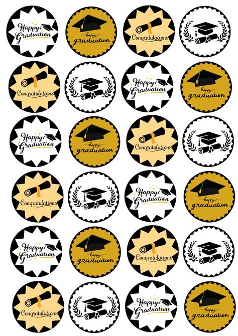 24 pcs Cupcake Toppers Size: 1.7 x 1.7 Ready to print in an A4 size photo paper Graduation Cupcake Toppers Printable, Graduation Topper, Congratulations Cake, Graduation Invitation Cards, Mickey Mouse Birthday Cake, Graduation Images, Graduation Party Diy, Graduation Cupcake Toppers, Graduation Stickers