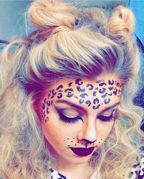 Cheetah makeup for Halloween #cheetahmakeup #halloween #makeup Cheetah Women Costume, Cheetah Hairstyles, Halloween Makeup Cheetah, Cheetah Print Halloween Makeup, Cheetah Make Up For Halloween, Animal Costumes Women, Leapord Make Up Halloween, Leapord Halloween Make Up, Cheetah Costume