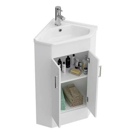 White Corner Cabinet, White Profile, Cloakroom Suites, Corner Basin, Small Downstairs Toilet, Tall Storage Unit, Dark Wood Bathroom, Corner Vanity Unit, Green Bathroom Furniture