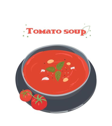 Tomato soup in a blue bowl. Soup puree from fresh tomatoes. Basil greens for soup Cold tomato soup. Gazpacho soup. Soup Puree, Cold Tomato Soup, Gazpacho Soup, Blue Bowl, Gazpacho, Tomato Soup, Fresh Tomatoes, Vector Pattern, Tomatoes