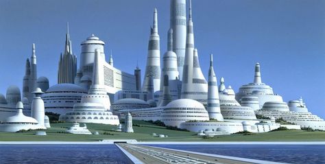 100 Ralph McQuarrie concept art images for the Original Star Wars Trilogy - Album on Imgur Sci Fi Landscape, 70s Sci Fi Art, Ralph Mcquarrie, Sci Fi City, Star Wars Concept Art, Galaxy Painting, Fantasy City, Futuristic City, Science Fiction Art