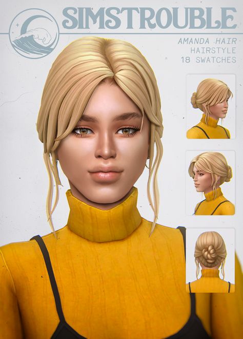 AMANDA by simstrouble | simstrouble on Patreon Ts4 Cc Patreon Free, 4 Hairstyles, Mod Hair, Cc Folder, Cc Hair, Pelo Sims, The Sims 4 Packs, Sims 4 Mm Cc, Sims 4 Body Mods