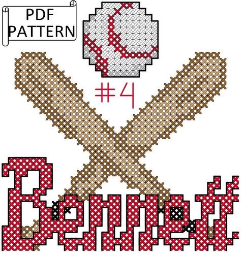 Baseball Cross Stitch, Number Cross Stitch, Softball Cross, Baseball Cross, Electronics Pattern, Monogram Cross Stitch, Baseball Bats, Cross Stitch Tree, Custom Cross