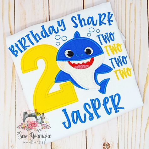 Baby Shark Inspired Birthday Shirt,  2nd Birthday -Two Two Two Two, Boy Shirt - Royal Blue Shark - Customize -Any Age & Name This shirt is perfect for your little one's Shark-Themed Birthday!  Any Name and Age can be added to the shirt. ♥ ♥ ♥ PROCESSING TIME: CURRENTLY 3-5 BUSINESS DAYS. Processing time does not include shipping which is an additional 3-5 business days, however during the holidays expect USPS delays.  If needed sooner, a rush order can be chosen at checkout for an additional cos Birthday Shark Two Two Two, Baby Shark Two Two Two Birthday Boy, Baby Shark 2nd Birthday Party Boy, Baby Shark Birthday Party Boy, Second Birthday Boys, 2nd Birthday Party For Boys, Park Birthday, Two Two, Shark Birthday Party