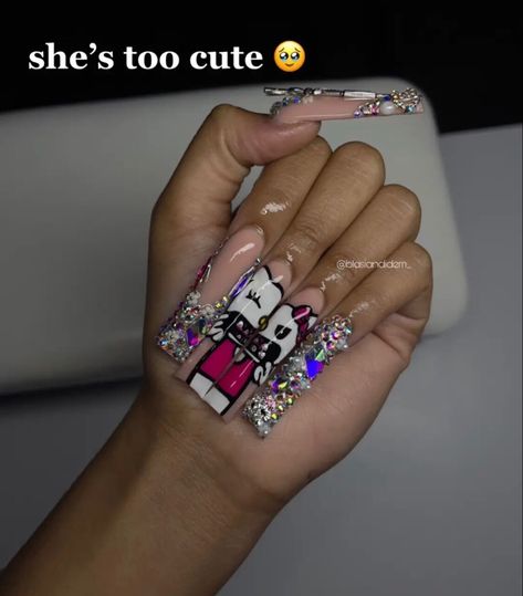 Extra Nails, Fye Nails, Designer Nails, Colored Acrylic Nails, Hello Kitty Nails, Dope Nail Designs, Short Square Acrylic Nails, Long Acrylic Nails Coffin, Really Cute Nails