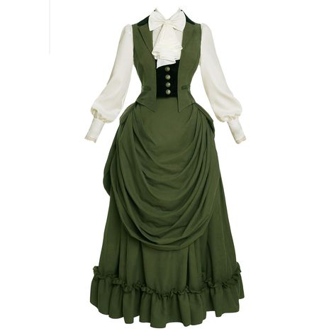 PRICES MAY VARY. Package Included - 1* victorian blouse; 1* vest; 1* maxi skirt. Material - The victorian bustle dress costume is made of polyester, very noble and elegant, heavy hem, ruffle ball gown. Features - Elegant blouse with pointed collar and ruffle bow tie, Long puff sleeves design to increase the sense of vintage. Buttons closure in front and back lacing up steampunk vest. The victorian skirt is full length, and with ruffle curtain, bustle dress. All designs give this victorian costum Steampunk Dress Victorian, Victorian Outfits Women, Victorian Clothing Women, Victorian Steampunk Costume, Ruffle Ball Gown, Victorian Bustle Dress, Victorian Ball Gowns, Victorian Ball, Victorian Bustle