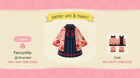 Sailor Uniform, Acnh Clothes, Haori Jacket, Ac New Leaf, Animal Crossing Guide, Animal Crossing Memes, Acnh Design, Acnh Designs, Animal Crossing Qr Codes Clothes