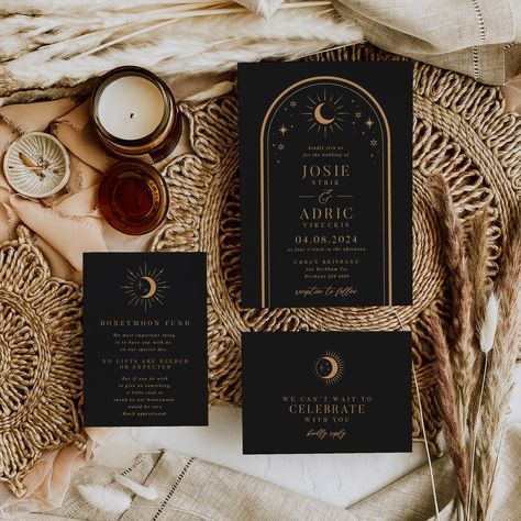 Eclipse Celestial Wedding Invitation Suite Editable Template - Etsy Celestial Wedding Invitations, Celestial Wedding Theme, Wedding Motif, Dark Wedding Theme, Starry Night Wedding, Wedding Motifs, Honeymoon Fund, Celestial Wedding, Dark Wedding