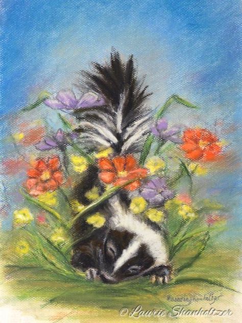 Skunk Painting, Baby Skunk, Woodland Kids Room, Baby Skunks, Nursery Paintings, Original Pastel, Pet Fox, Frog Art, Baby Animal Prints