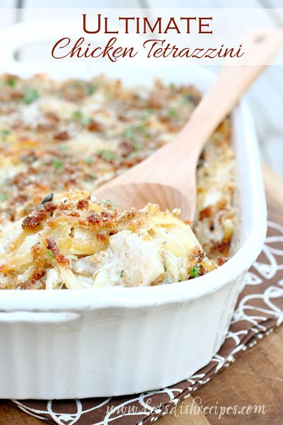 Ultimate Chicken Tetrazzini Recipe | Pasta and chicken in a delicious creamy sauce, baked with a topping of buttery breadcrumbs and Parmesan cheese. Chicken Tortellini Bake, Tetrazzini Recipes, Pasta And Chicken, Chicken Tetrazzini Recipes, Tortellini Bake, Chicken Tetrazzini, Chicken Tortellini, Chicken Pasta Bake, Yummy Pasta Recipes