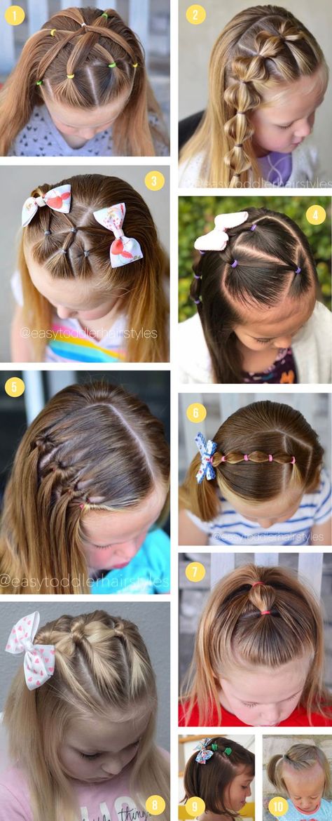 Best Easy Girls Hairstyles for toddlers to tweens & teens | Fun braids, cute ponytails, pigtails, half up and buns for back to school or special occasions. Quick and simple updos for long or short hair your kids will love! #hairstyles #braids Preteen Girls Hairstyles, Buns For School, Picture Hairstyles, Fun Braids, Easy Girls Hairstyles, Toddler Hairstyles Girl Fine Hair, Easy Toddler Hairstyles, Girls Hairdos, Cute Toddler Hairstyles